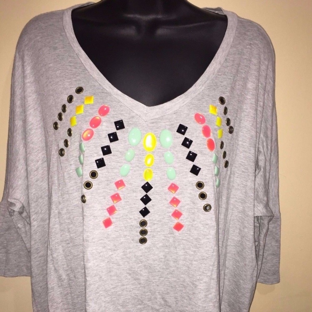 ELLA MOSS Jeweled Embellished Top Gray SZ XS Tee